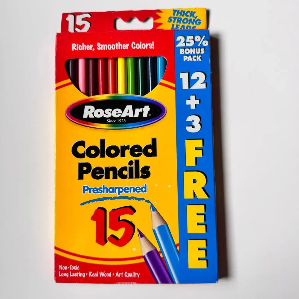 RoseArt colored pencils set of 15 Vintage 2004 New Old Stock Y2K